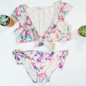 ADORE ME Colorful Tye Dye Bikini Swim Tie Side Swimsuit Medium Top  Bottom L